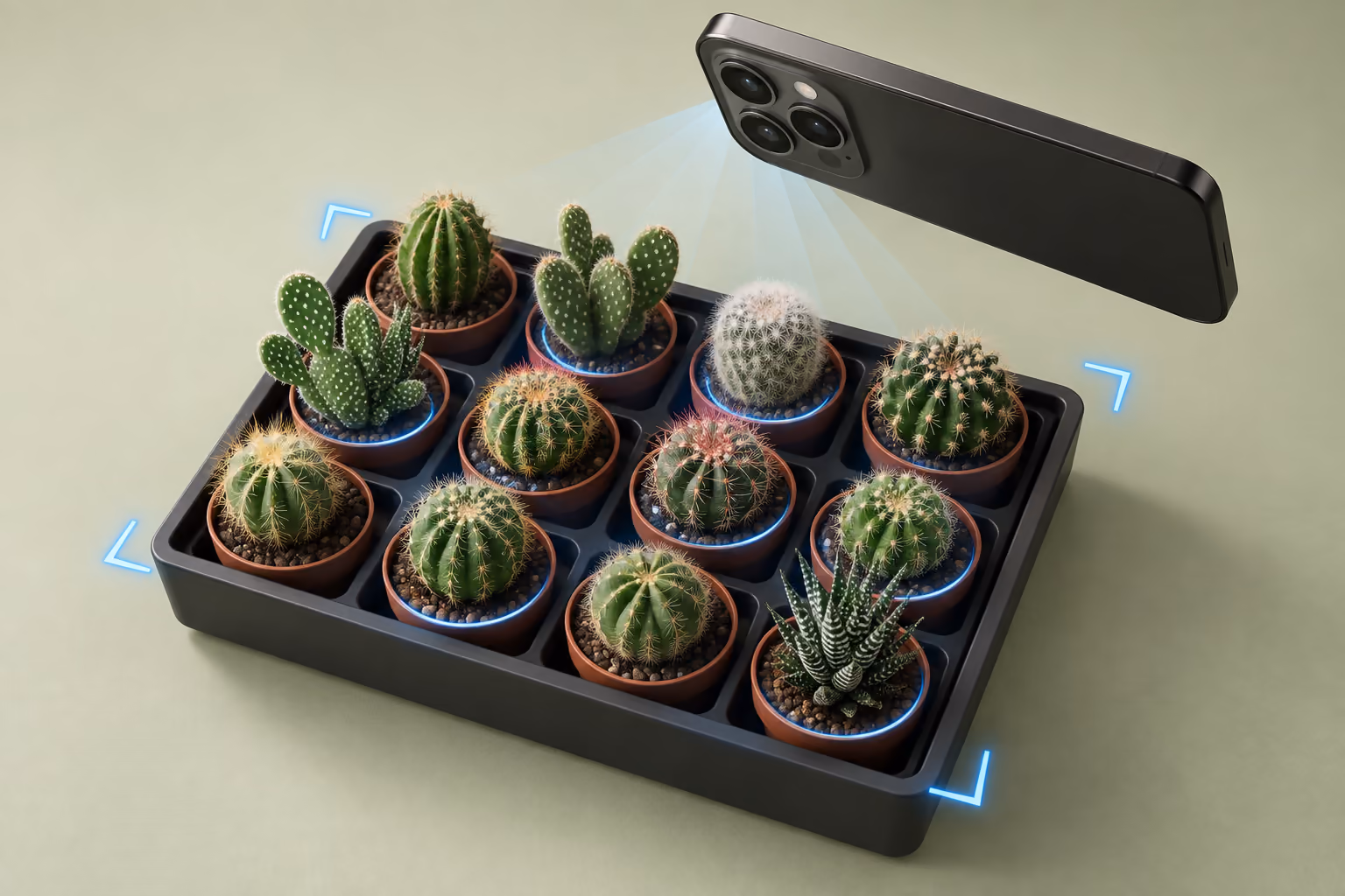 Ilustración de una cámara que representa el análisis de imágenes de cactus.